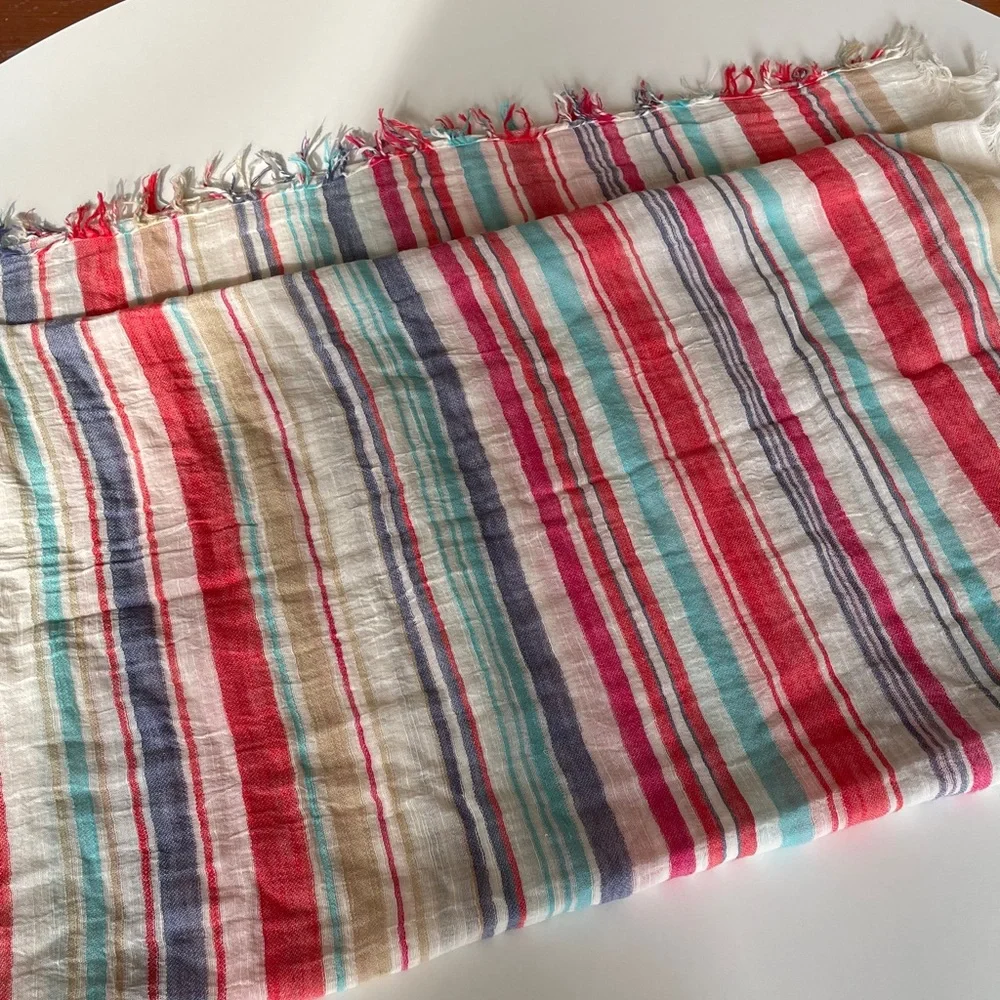 Pistil Malia Scarf Poppy Lightweight Cotton Stripe Fringe Wrap